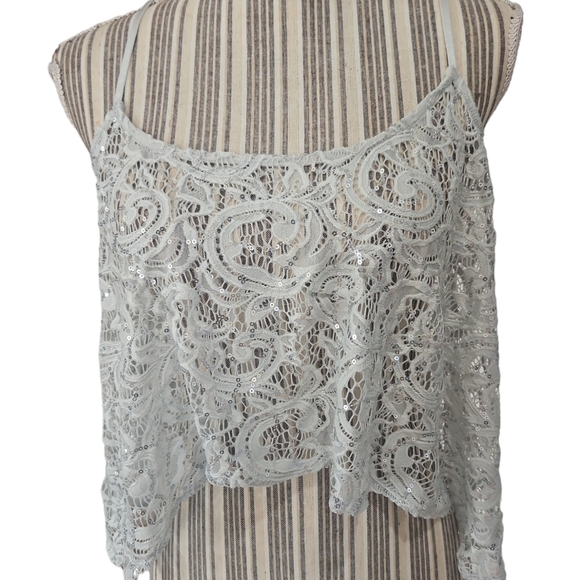Free People Intimately Women Sequin Lace Floral Cami Tank Top Size SP - Picture 3 of 11